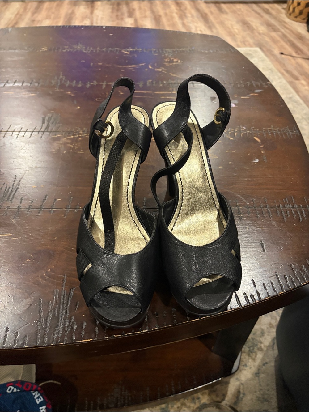 Nine West Black Open-Toe Slingback Heels